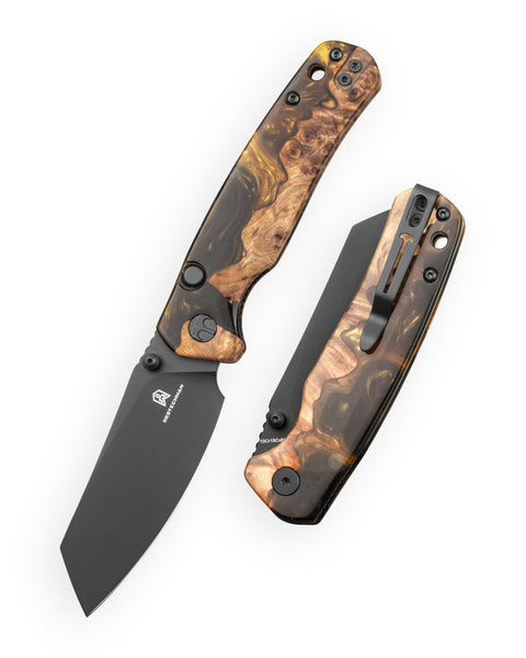 BESTECHMAN CICADA'S WING-TL BMK24-W-2: 3.15" 10Cr15CoMoV Blade, Wood and Resin Scales, Top Liner Lock, Folding Knife