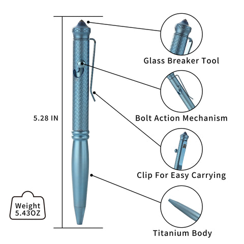 BESTECHMAN SCRIBE BM17B Titanium Pen with Glass Breaker Tool+ Carabiner , Blue