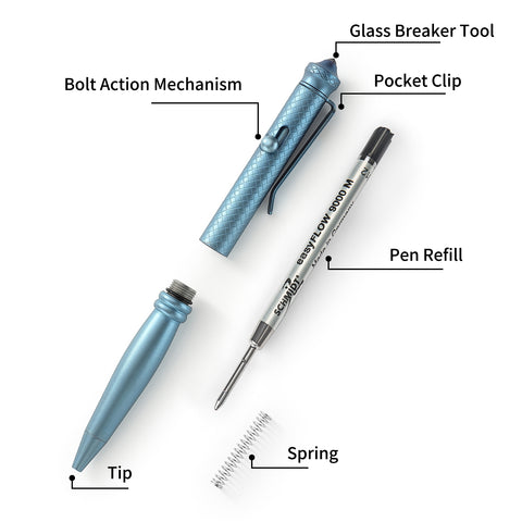 BESTECHMAN SCRIBE BM17B Titanium Pen with Glass Breaker Tool+ Carabiner , Blue