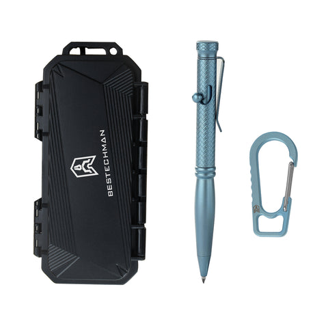 BESTECHMAN SCRIBE BM16B Titanium Pen with Carabiner, Blue