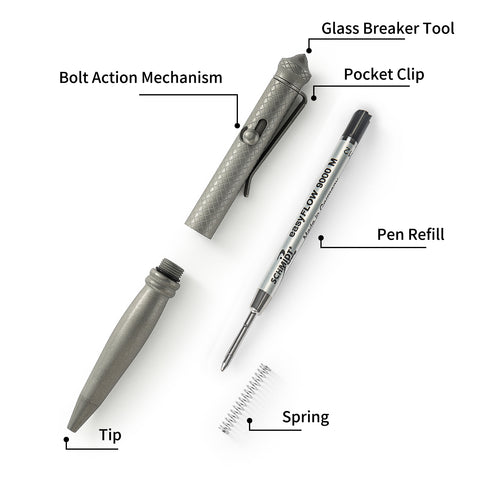 BESTECHMAN SCRIBE BM17A Titanium Pen with Glass Breaker Tool+ Carabiner , Grey