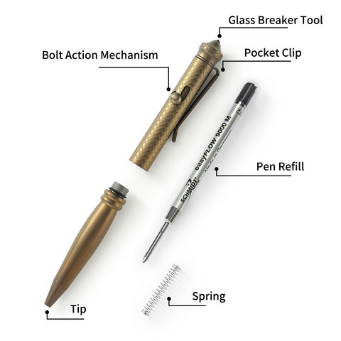 BESTECHMAN SCRIBE BM17C Titanium Pen with Glass Breaker Tool+ Carabiner , Bronze