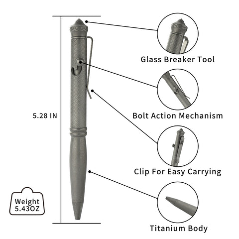 BESTECHMAN SCRIBE BM17A Titanium Pen with Glass Breaker Tool+ Carabiner , Grey