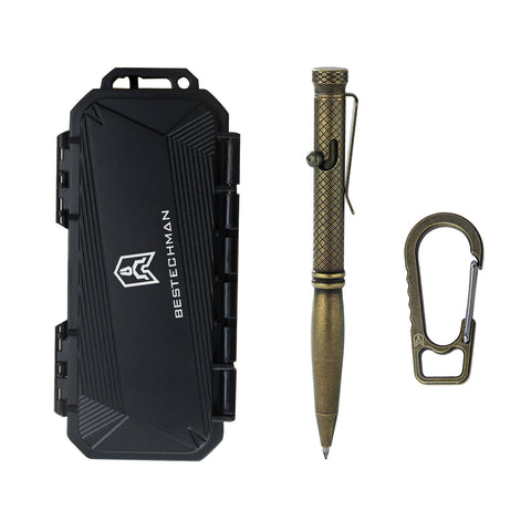 BESTECHMAN SCRIBE BM16E Titanium Pen with Carabiner, Bronze+Black Stonewash