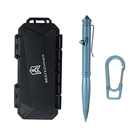 BESTECHMAN SCRIBE BM17B Titanium Pen with Glass Breaker Tool+ Carabiner , Blue