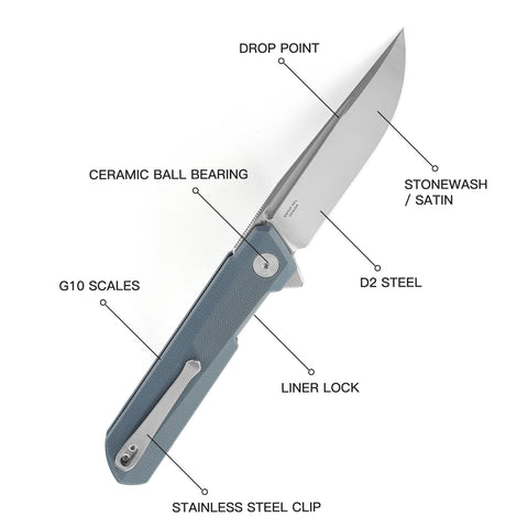 BESTECHMAN DUNDEE BMK01C: 3.35" D2 Steel Blade, G10 Scales, Liner Lock, Flipper