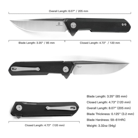 BESTECHMAN DUNDEE BMK01D: 3.35" D2 Steel Blade, G10 Scales, Liner Lock, Flipper