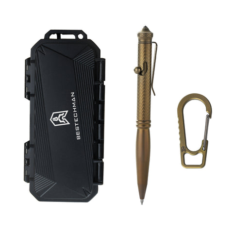 BESTECHMAN SCRIBE BM17C Titanium Pen with Glass Breaker Tool+ Carabiner , Bronze