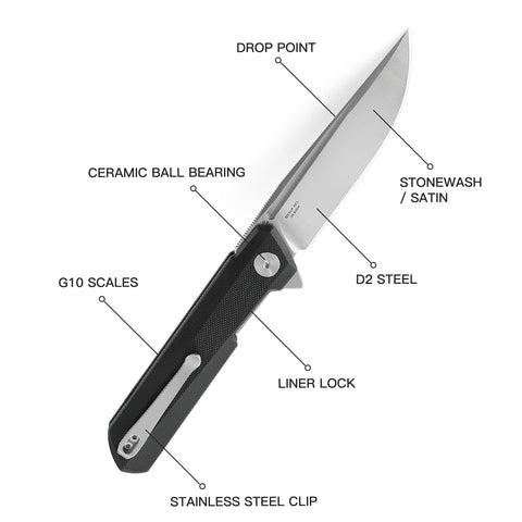 BESTECHMAN DUNDEE BMK01A: 3.35" D2 Steel Blade, G10 Scales, Liner Lock, Flipper