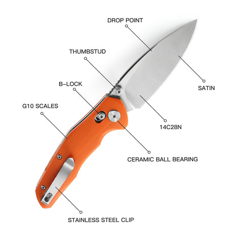 BESTECHMAN RONAN BMK02C: 3.26" 14C28N Steel Blade, G10 Scales, B-Lock, Folding Knife