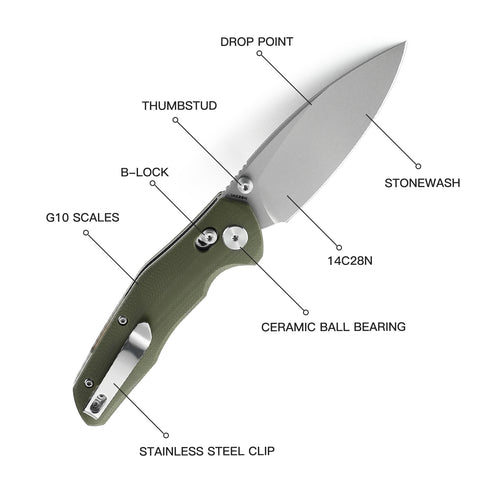 BESTECHMAN RONAN BMK02E: 3.26" 14C28N Steel Blade, G10 Scales, B-Lock, Folding Knife