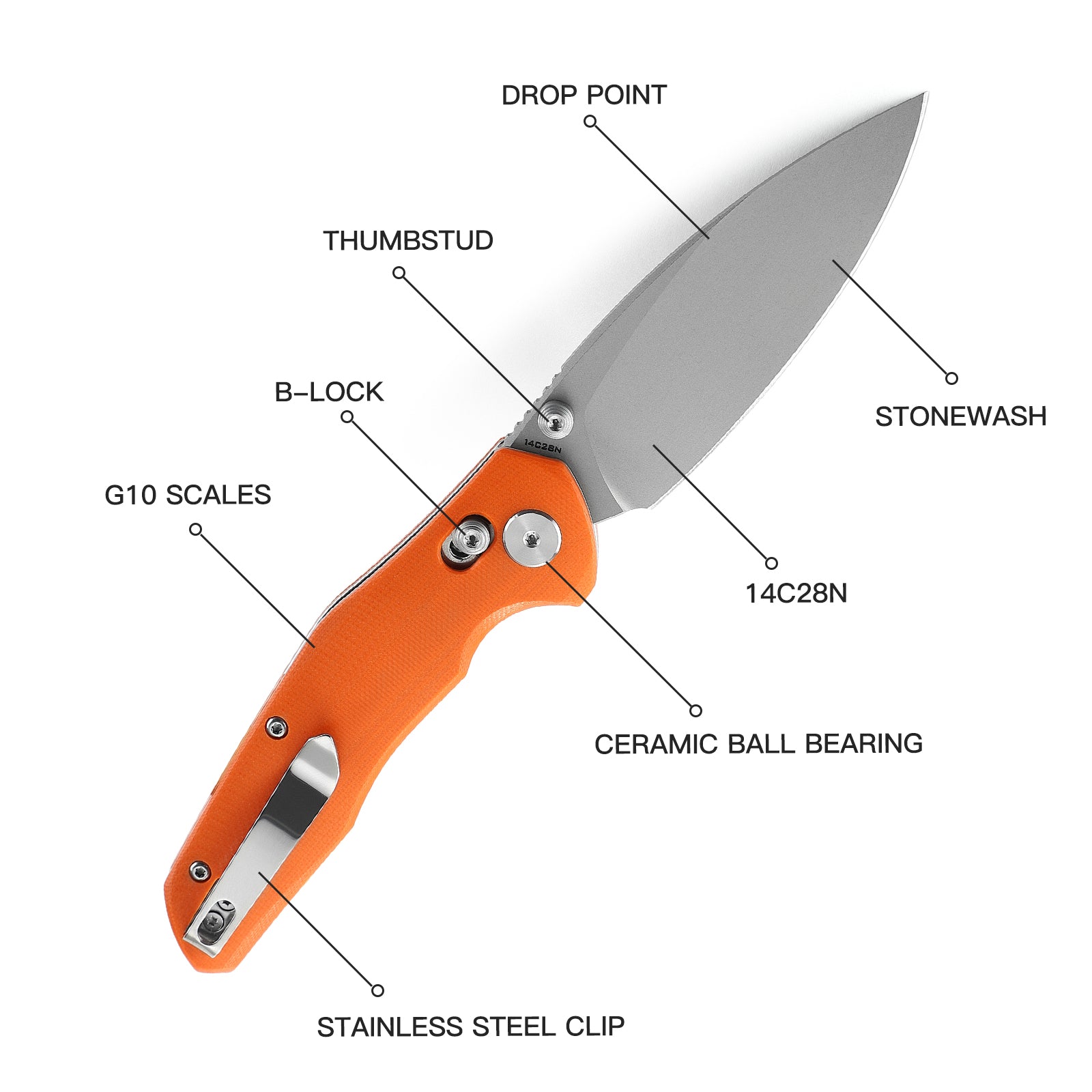 Bestech Knives Swordfish Button Lock Flipper Knife 3.75\" 14C28N Satin Drop Point Blade White And Black G10 Handles