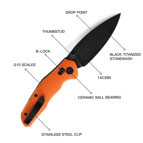 BESTECHMAN RONAN BMK02H: 3.26" 14C28N Steel Blade, G10 Scales, B-Lock, Folding Knife