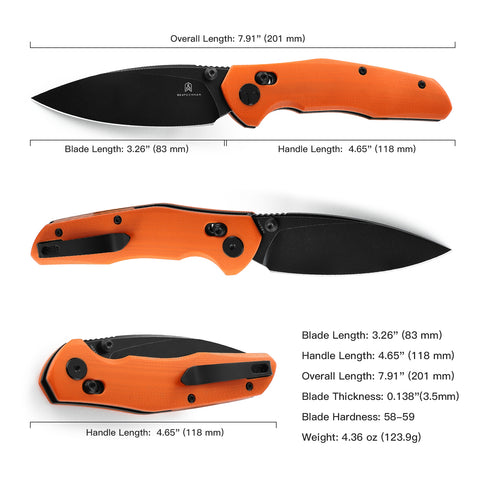 BESTECHMAN RONAN BMK02H: 3.26" 14C28N Steel Blade, G10 Scales, B-Lock, Folding Knife