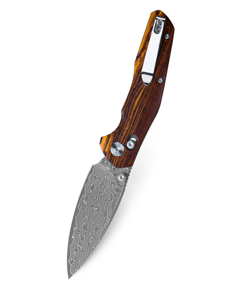 BESTECHMAN RONAN BMK02L: 3.26" Damascus Blade,  Rosewood Scales, B-Lock, Folding Knife
